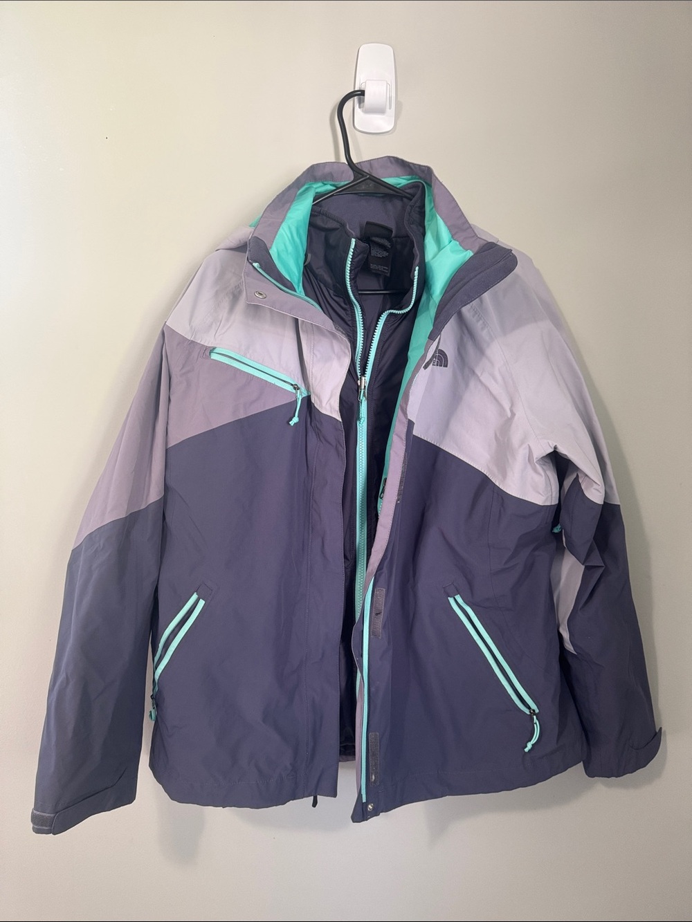 The North Face Women's Purple and Mint Hooded Shell Jacket